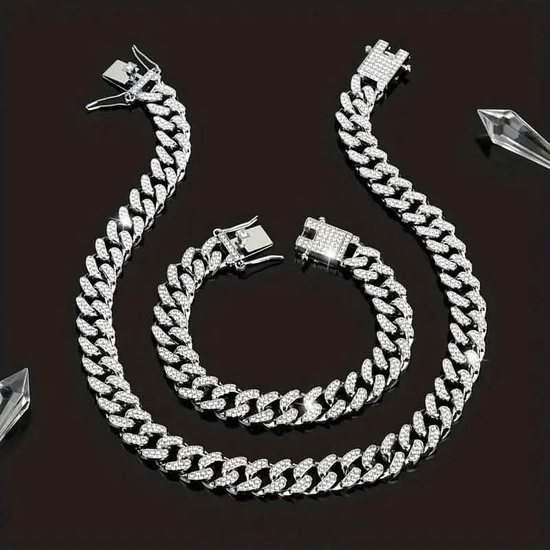 2-Piece Set: Unisex Hip Hop Cuban Chain Necklace and 8