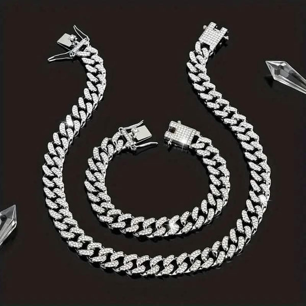 2-Piece Set: Unisex Hip Hop Cuban Chain Necklace and 8