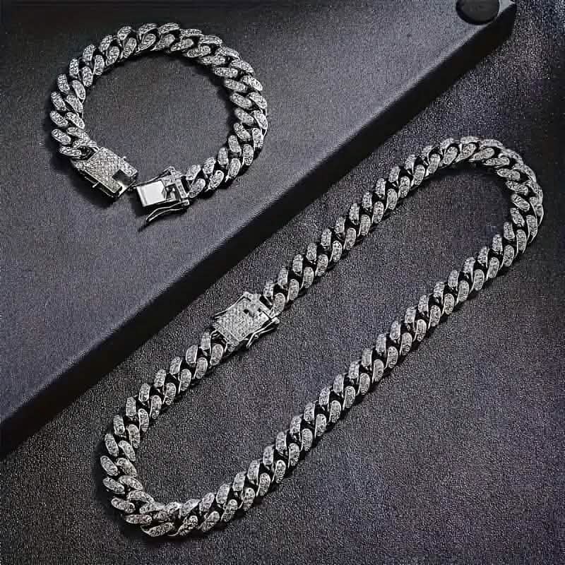 2-Piece Set: Unisex Hip Hop Cuban Chain Necklace and 8