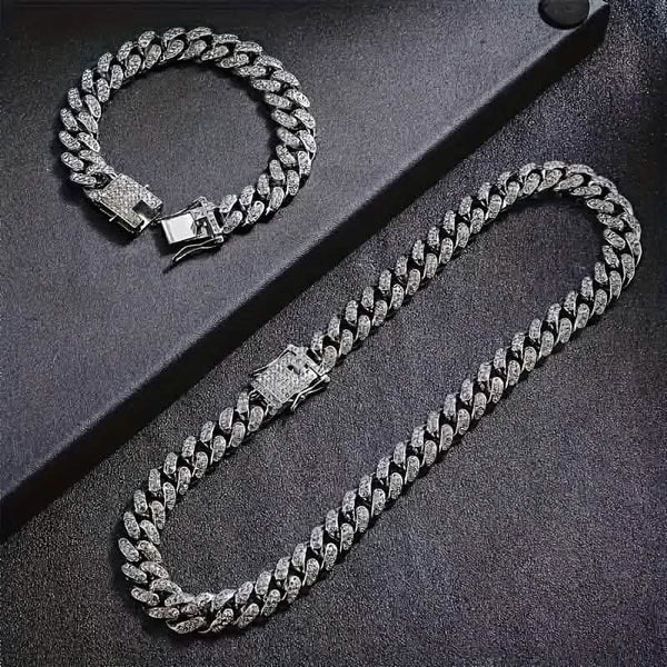 2-Piece Set: Unisex Hip Hop Cuban Chain Necklace and 8