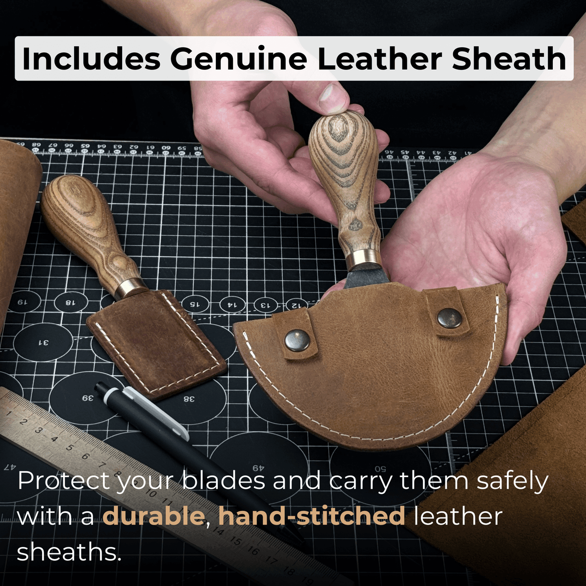 2-Piece Straight and Round (Half Moon) Leather Knife Set