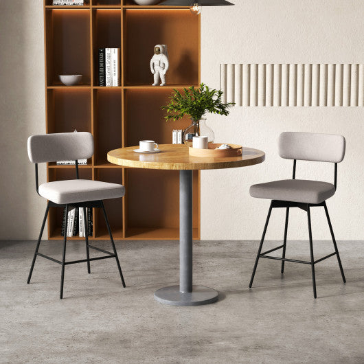 25 Inch 2-Piece Modern Upholstered Bar Stools with Back and Footrests-Beige