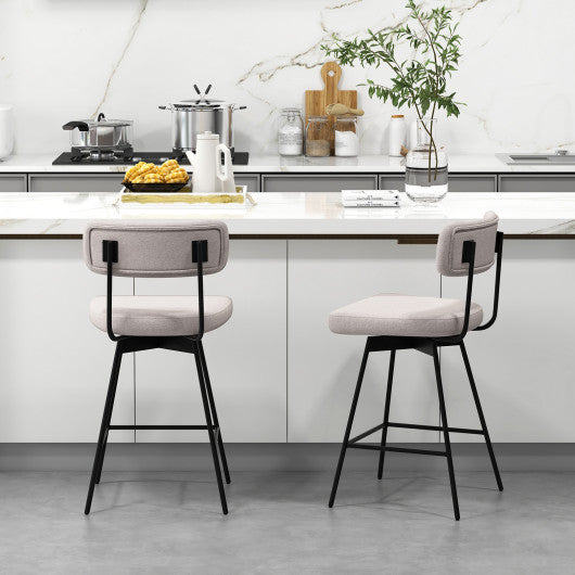 25 Inch 2-Piece Modern Upholstered Bar Stools with Back and Footrests-Beige