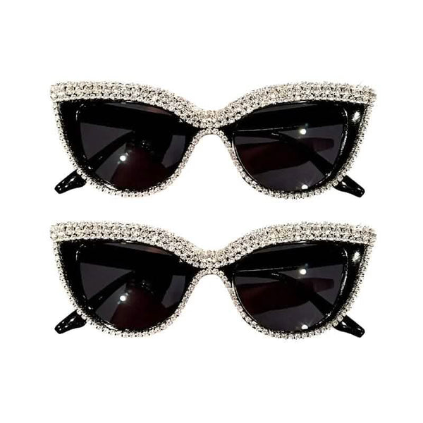 2-Pieces: Bling Rhinestone Cat Eye Sunglasses