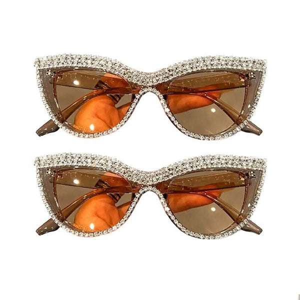 2-Pieces: Bling Rhinestone Cat Eye Sunglasses