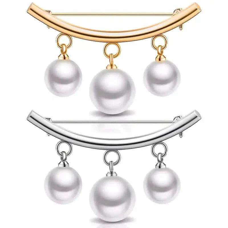 2-Pieces: Faux Pearl Neck Tie Pin Buckle Faux Pendant