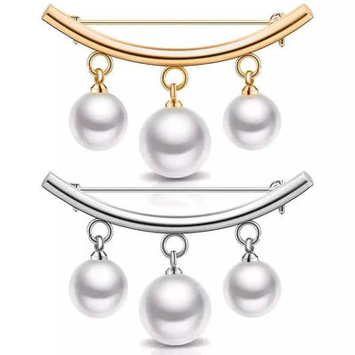 2-Pieces: Faux Pearl Neck Tie Pin Buckle Faux Pendant