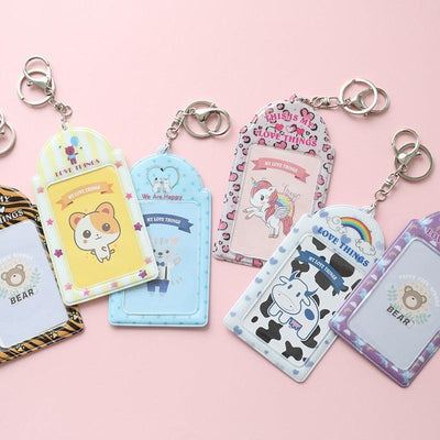 2 Pockets Colorful Photo Card Holder Pockets for Mini Photo Sticker & Name Card 3 Inch 6.35 x 9cm Photos with Key Chain Album Gifts For Valentines Day