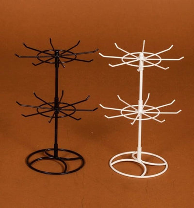2-Tier Rotary Jewelry Stand Rack Earrings Necklace Display Organizer Holder Rotating Durable Jewelry Rack Display Hanger Rotating 2 Tier Jewelry Tree Organizer in Black Metal Jewelry Organizer