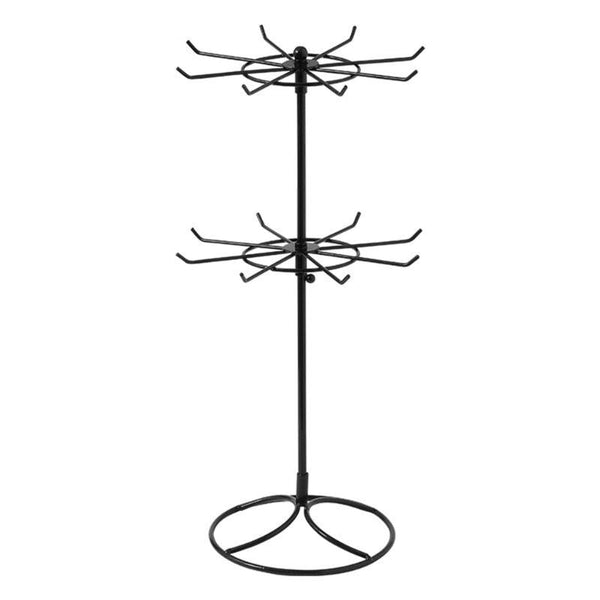 2-Tier Rotary Jewelry Stand Rack Earrings Necklace Display Organizer Holder Rotating Durable Jewelry Rack Display Hanger Rotating 2 Tier Jewelry Tree Organizer in Black Metal Jewelry Organizer