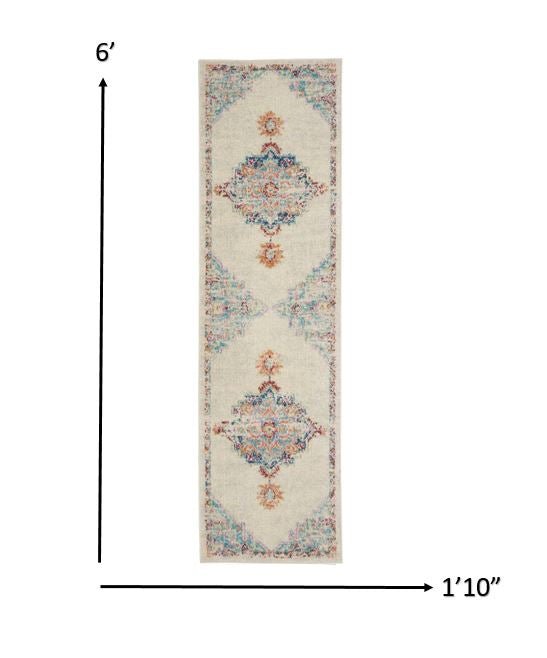 Gray Distressed Medallion Runner Rug  2’ x 6’