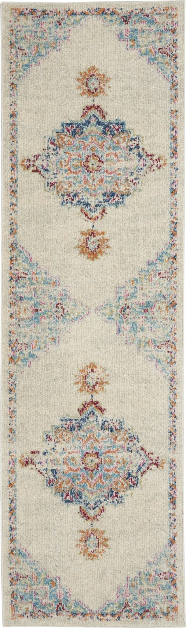 Gray Distressed Medallion Runner Rug  2’ x 6’