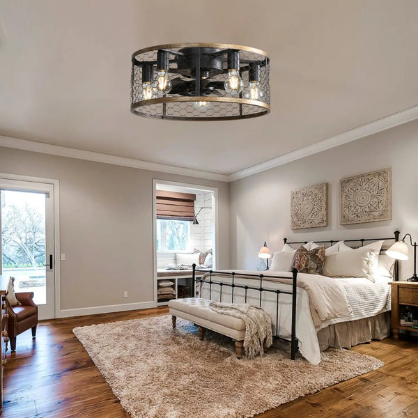 20 Inch Metallic Ceiling Fan with Light Flush Mount and Remote