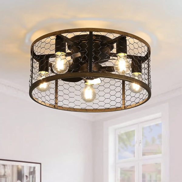 20 Inch Metallic Ceiling Fan with Light Flush Mount and Remote