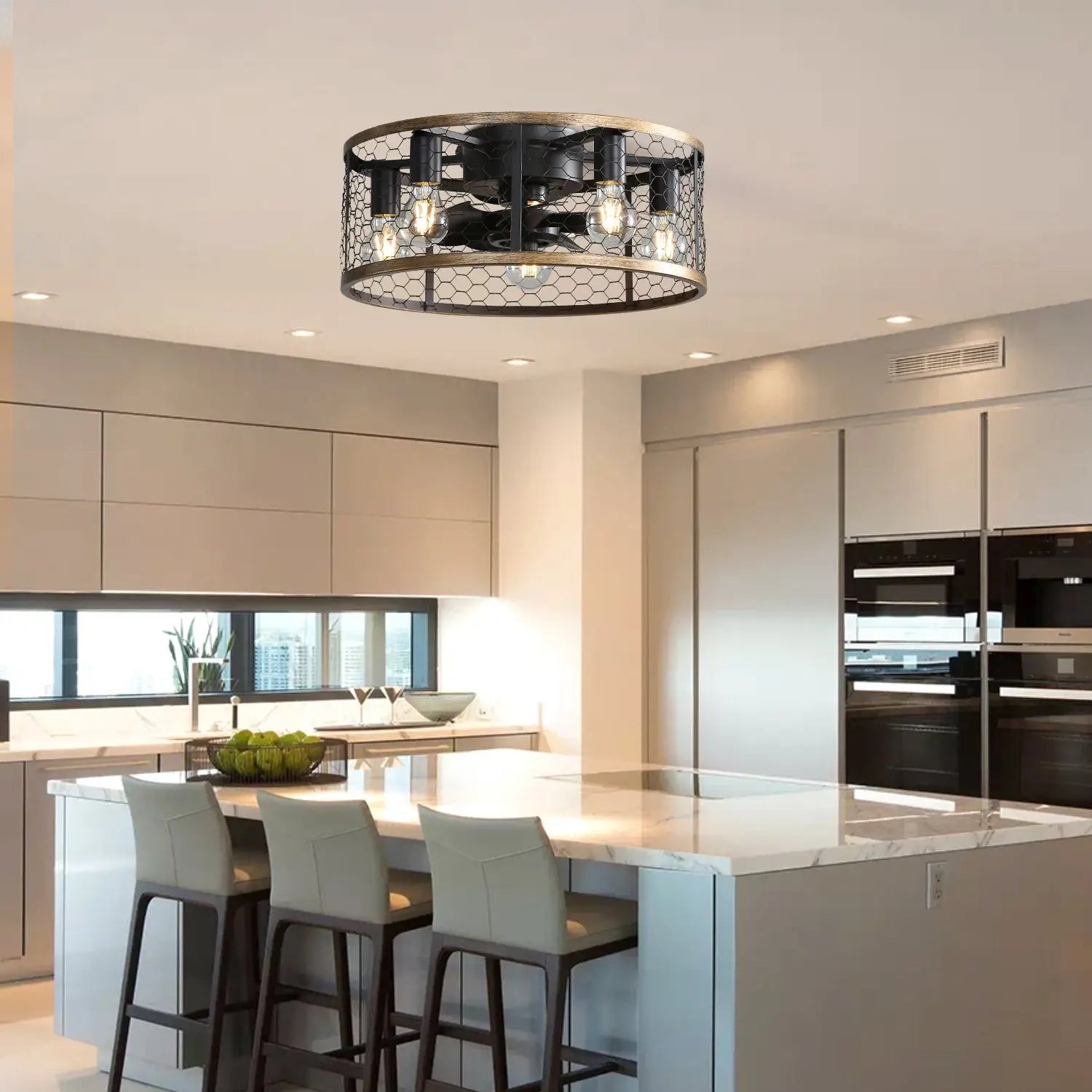 20 Inch Metallic Ceiling Fan with Light Flush Mount and Remote