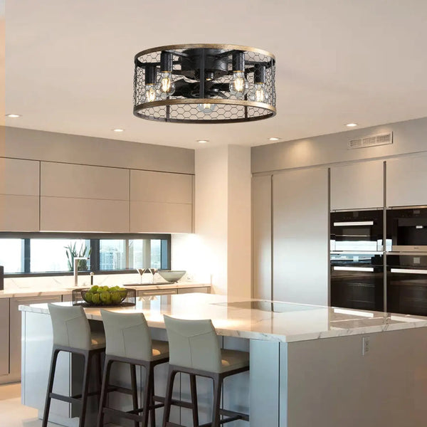 20 Inch Metallic Ceiling Fan with Light Flush Mount and Remote