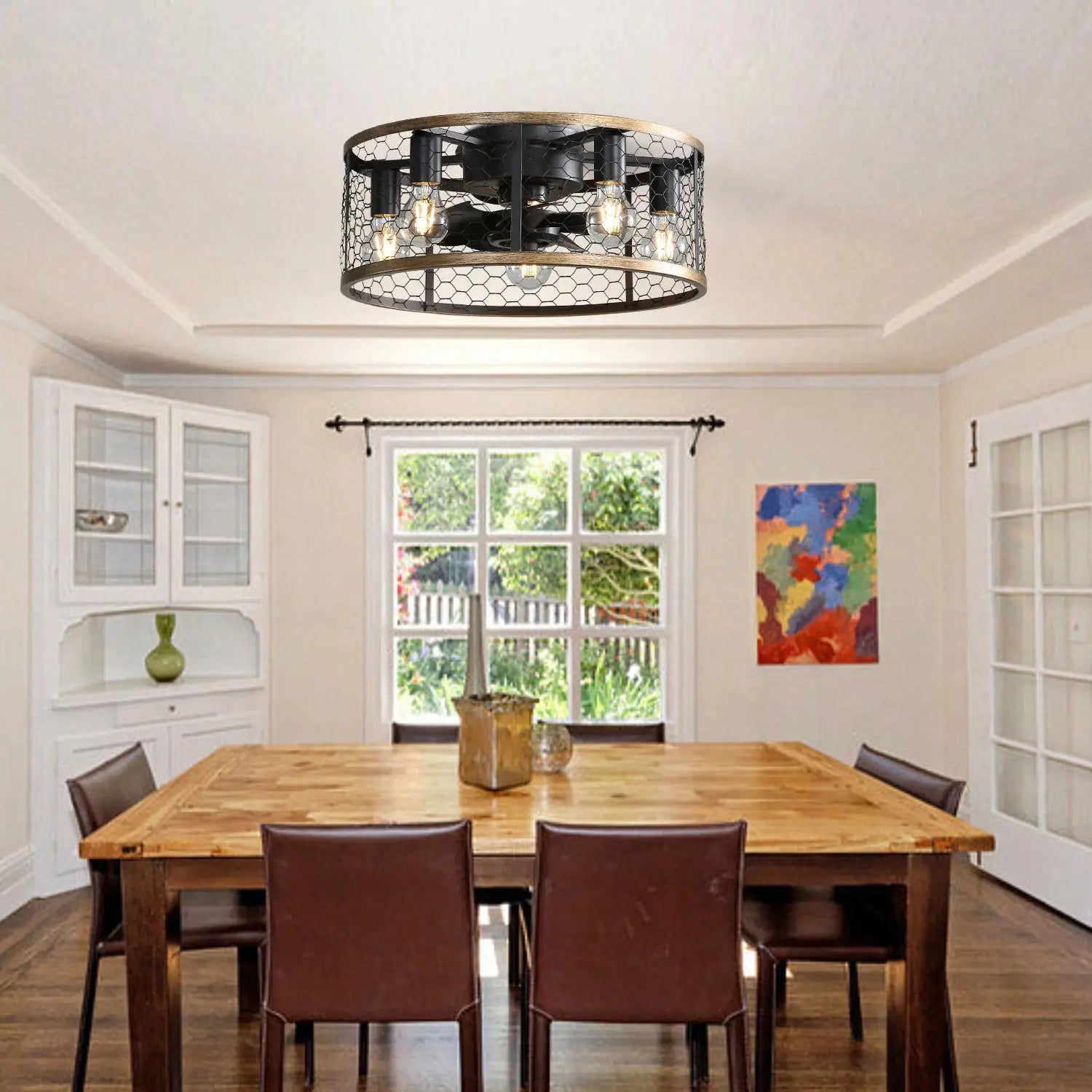 20 Inch Metallic Ceiling Fan with Light Flush Mount and Remote