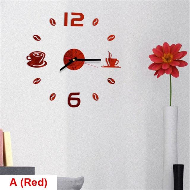 20 Inch Wall Clock Round Style Number Coffee Tea Cup Modern Large Silent Wall Stickers for Hall and Bedroom Home Decorations Arabic Numeral Wall Clocks Acrylic Mirror Stickers/Home Decor Design Acrylic Wall Clock Stickers Home Living Room Decoration