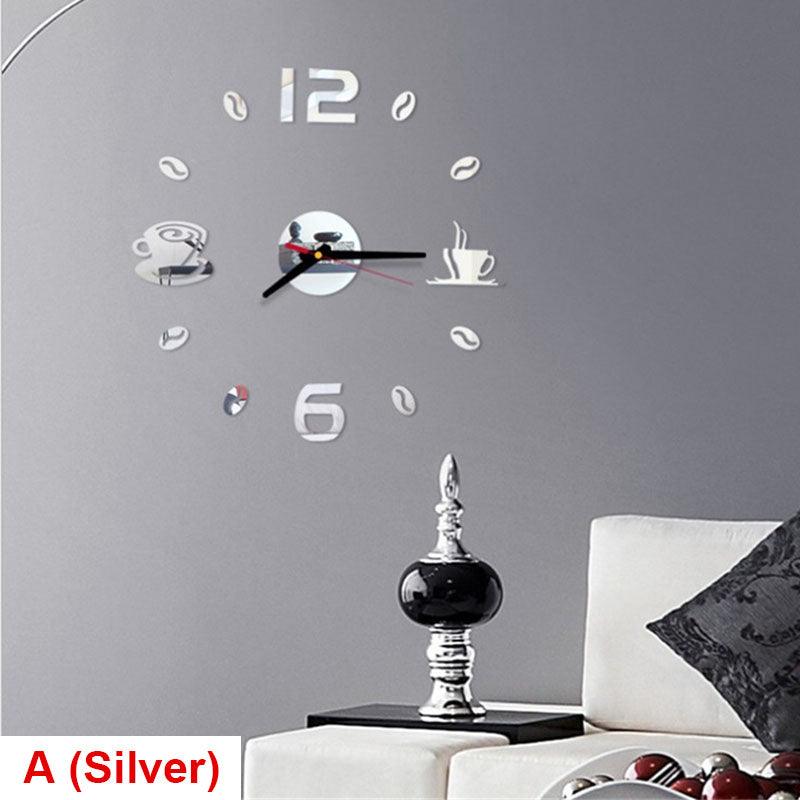 20 Inch Wall Clock Round Style Number Coffee Tea Cup Modern Large Silent Wall Stickers for Hall and Bedroom Home Decorations Arabic Numeral Wall Clocks Acrylic Mirror Stickers/Home Decor Design Acrylic Wall Clock Stickers Home Living Room Decoration