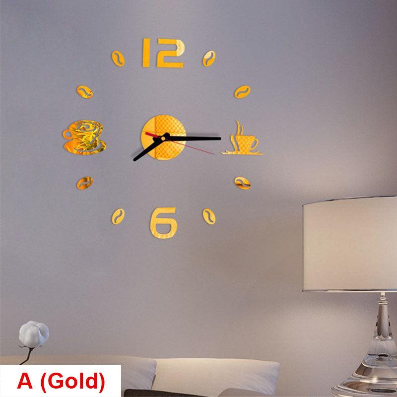 20 Inch Wall Clock Round Style Number Coffee Tea Cup Modern Large Silent Wall Stickers for Hall and Bedroom Home Decorations Arabic Numeral Wall Clocks Acrylic Mirror Stickers/Home Decor Design Acrylic Wall Clock Stickers Home Living Room Decoration
