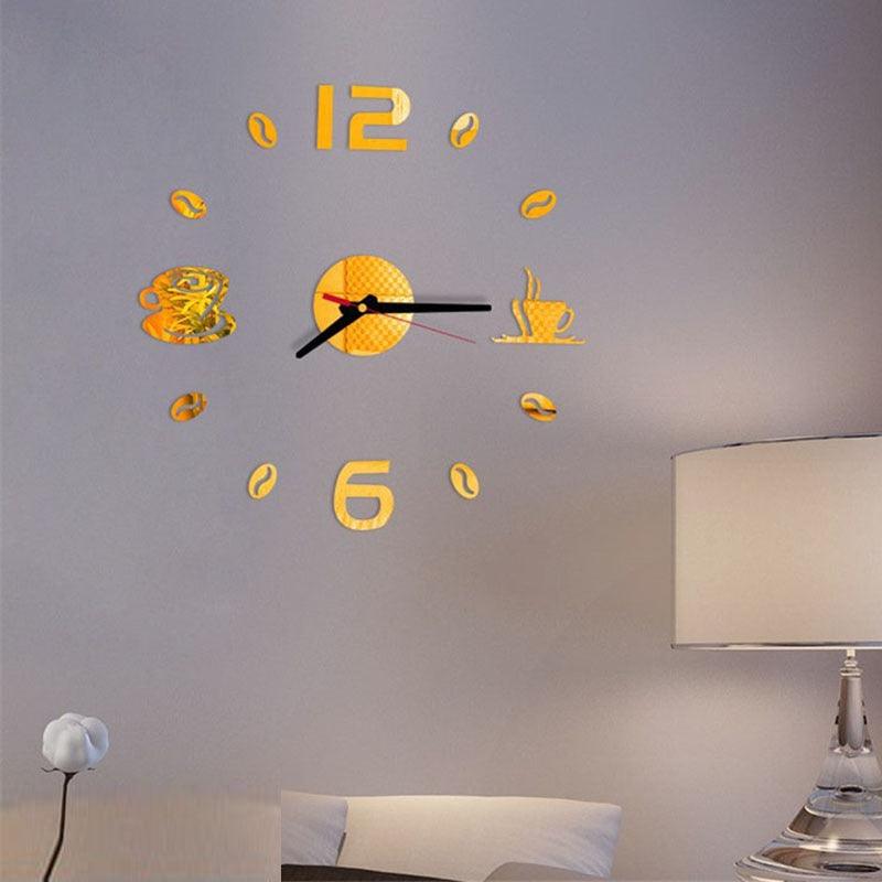 20 Inch Wall Clock Round Style Number Coffee Tea Cup Modern Large Silent Wall Stickers for Hall and Bedroom Home Decorations Arabic Numeral Wall Clocks Acrylic Mirror Stickers/Home Decor Design Acrylic Wall Clock Stickers Home Living Room Decoration