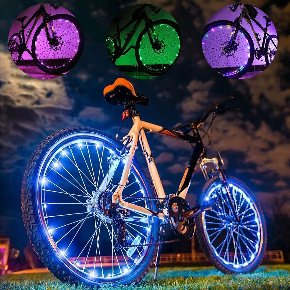20 LED Bike Cycling Rim Lights Wheel Spoke Light String Strip Lamps Waterproof Bicycle Light Decoration Accessories Waterproof LED Bike Spoke Lights For Adult Bike Beautiful Night Bike Decoration