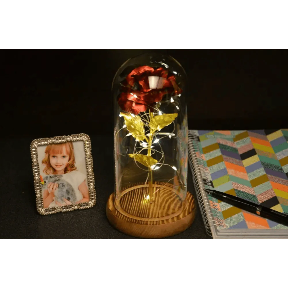 20 Led Lights Crystal Galaxy Rose in The Glass Dome Gift for Girlfriend - Beauty and The Beast Style Galaxy Rose Flower Gift