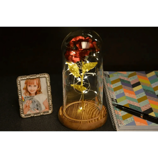 20 Led Lights Crystal Galaxy Rose in The Glass Dome Gift for Girlfriend - Beauty and The Beast Style Galaxy Rose Flower Gift