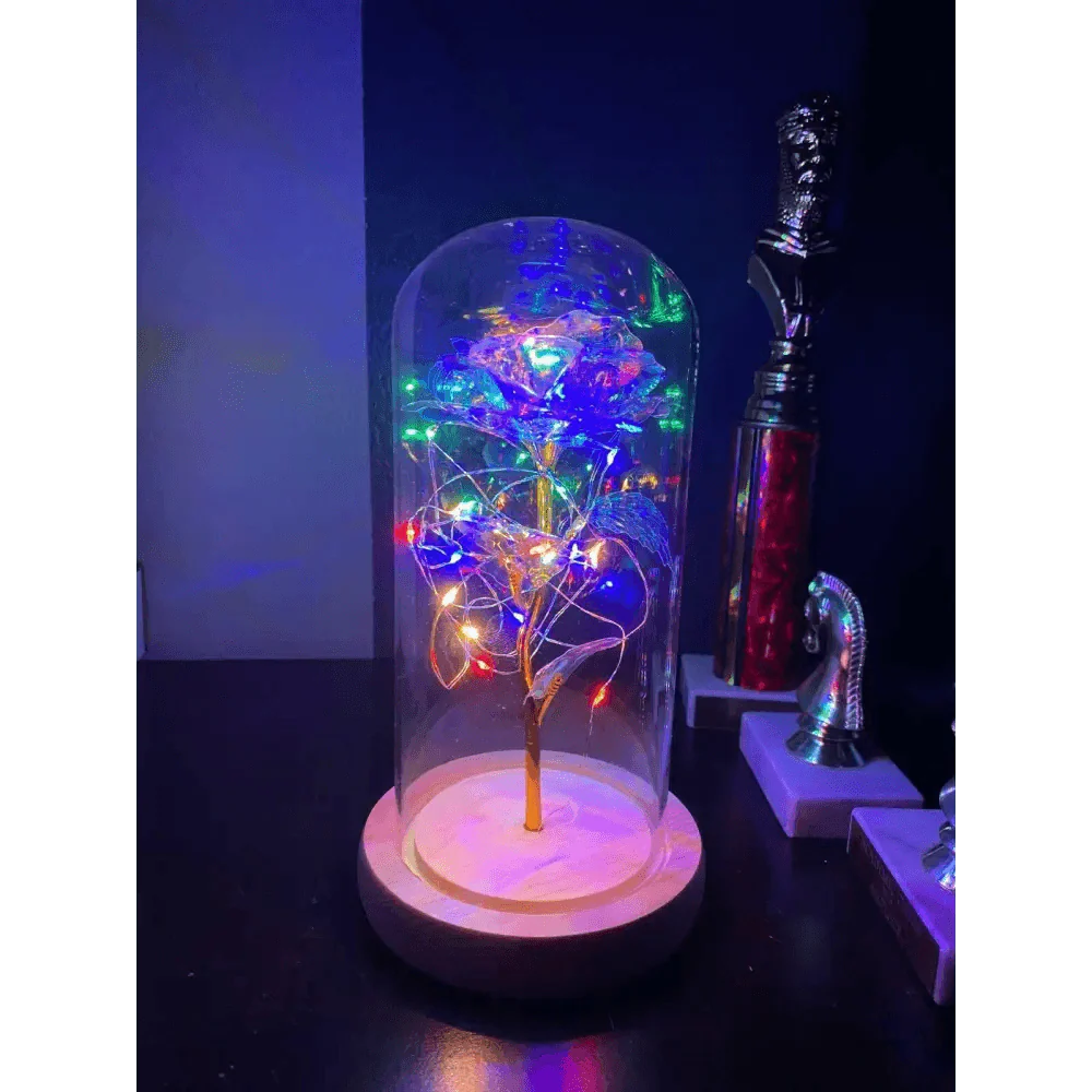 20 Led Lights Crystal Galaxy Rose in The Glass Dome Gift for Girlfriend - Beauty and The Beast Style Galaxy Rose Flower Gift