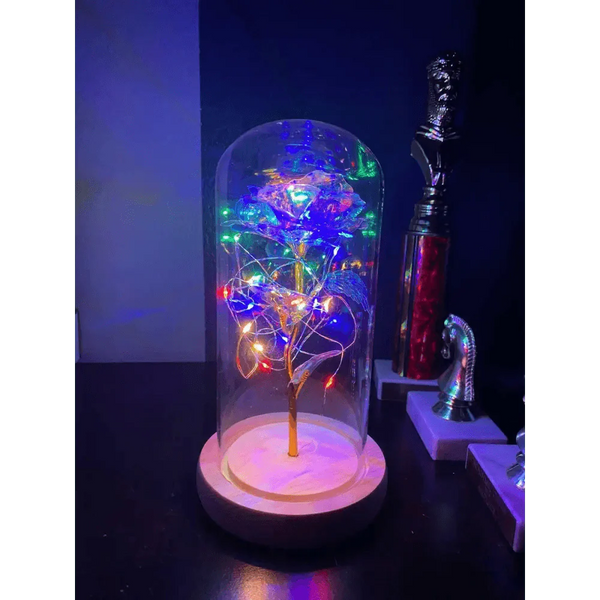 20 Led Lights Crystal Galaxy Rose in The Glass Dome Gift for Girlfriend - Beauty and The Beast Style Galaxy Rose Flower Gift