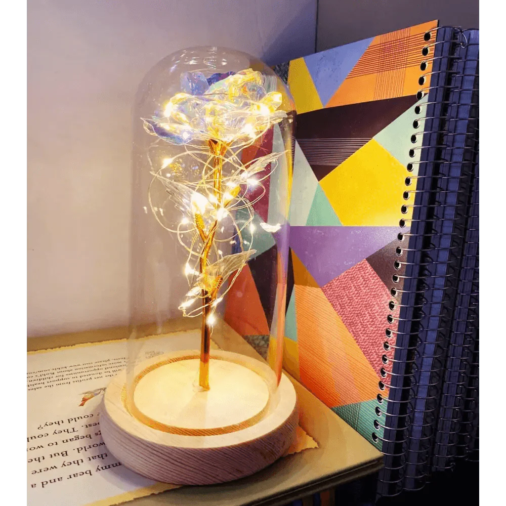 20 Led Lights Crystal Galaxy Rose in The Glass Dome Gift for Girlfriend - Beauty and The Beast Style Galaxy Rose Flower Gift