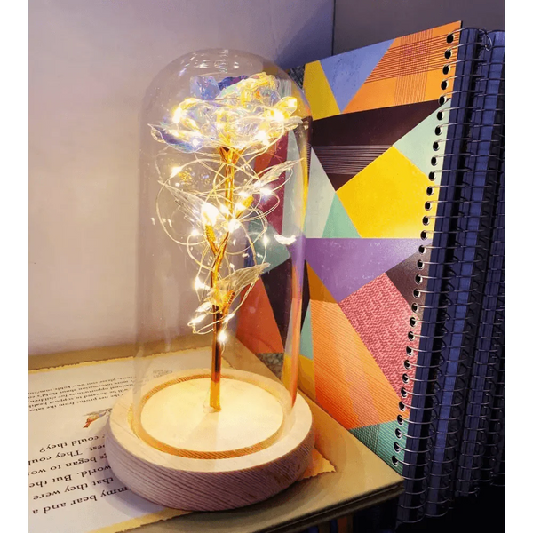20 Led Lights Crystal Galaxy Rose in The Glass Dome Gift for Girlfriend - Beauty and The Beast Style Galaxy Rose Flower Gift