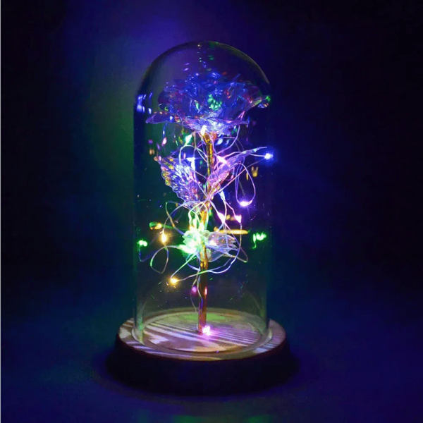 20 Led Lights Crystal Galaxy Rose in The Glass Dome Gift for Girlfriend - Beauty and The Beast Style Galaxy Rose Flower Gift
