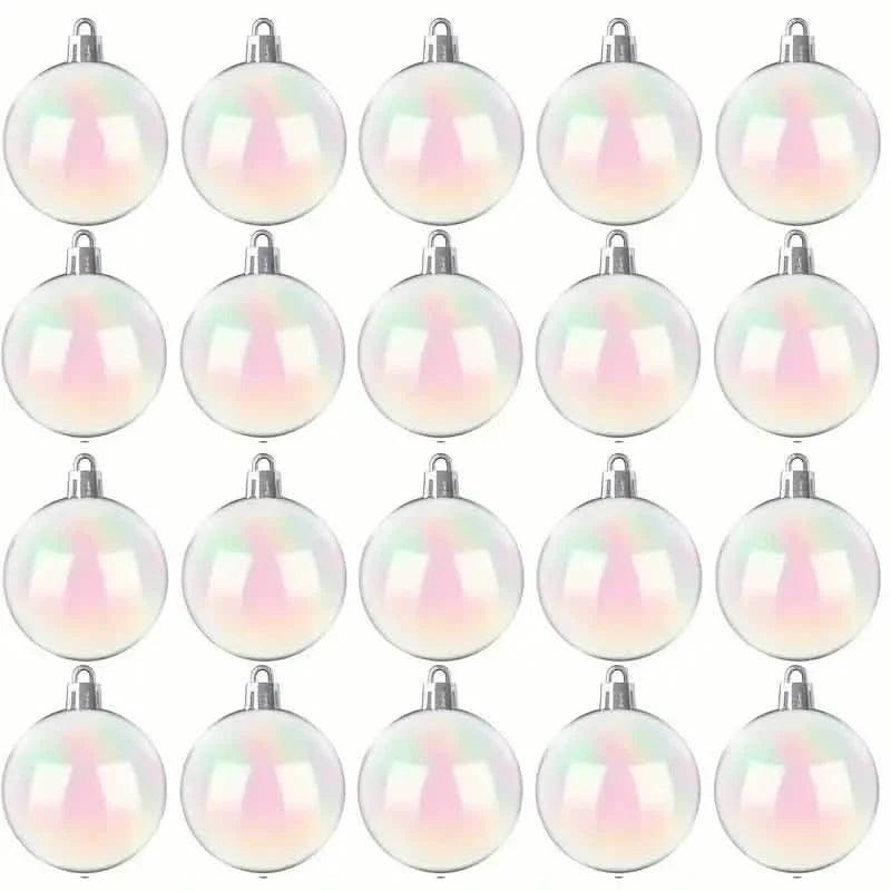 20-Pieces: Clear Iridescent Plastic Ornaments Balls for Crafts