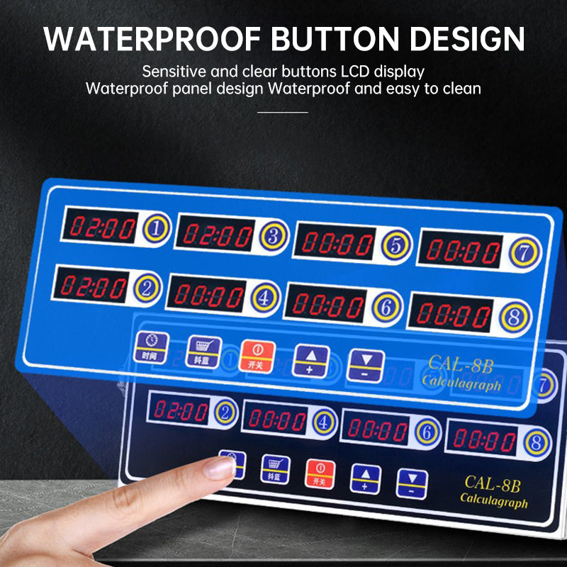 8 - Channel Calculagraph Kitchen Timer, 220V plug, shake - to - remind, 8 screens, great cooking accessory.