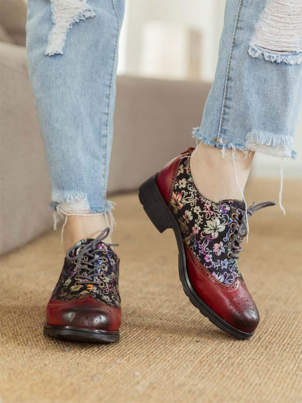 Karter Flower Handmade Brogue Flat Shoes