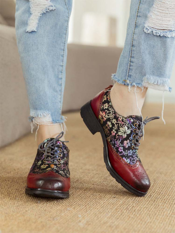 Karter Flower Handmade Brogue Flat Shoes