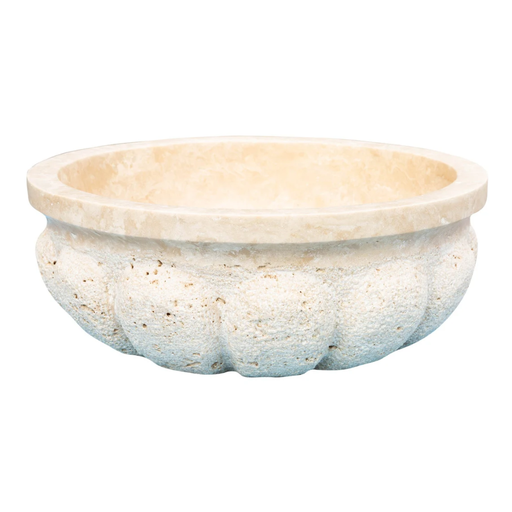 Natural Stone Light Travertine Pumpkin Shape Honed Vessel Sink (D)16