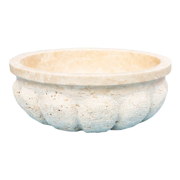 Natural Stone Light Travertine Pumpkin Shape Honed Vessel Sink (D)16