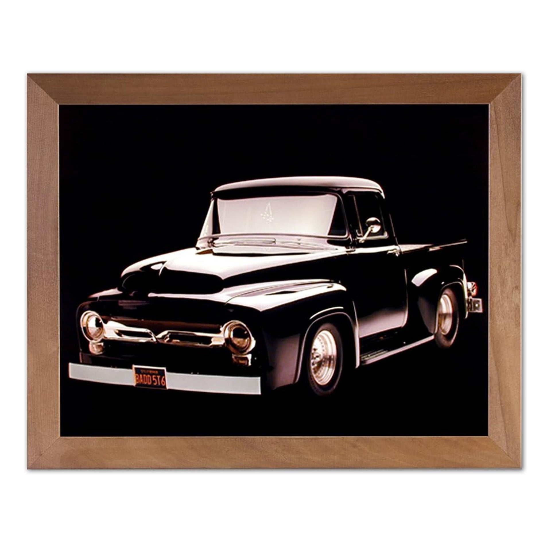 Ford F-100 Wall Art – 1956 Black Classic Pickup Artwork | Honey Frame Print