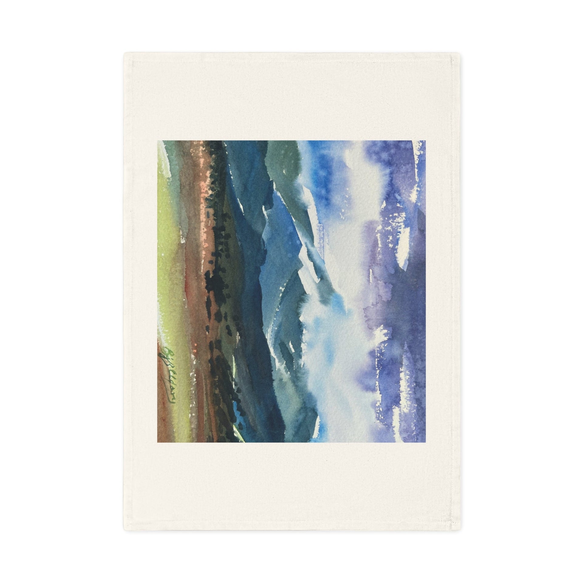 'Tranquil Mountain View 3' Cotton Tea Towel I Original Artwork by American Artist Barbara Cleary