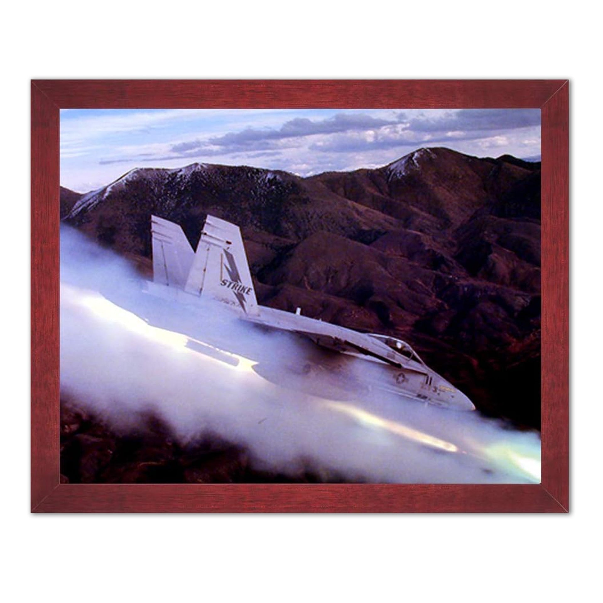 FA-18 Hornet Art Print – Military Aircraft Wall Decor | Wood Frame Cherry Finish