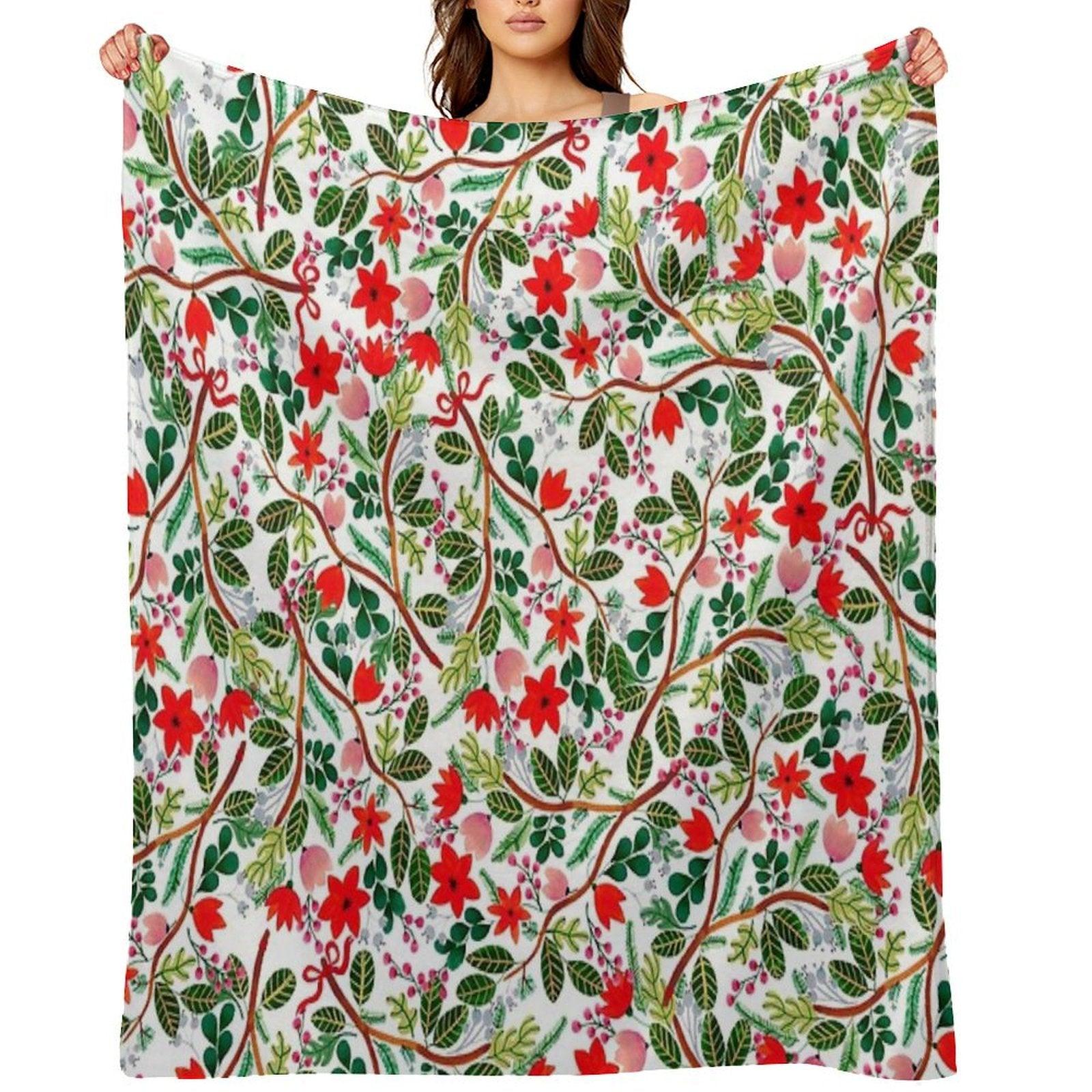 Christmas Floral Pattern Throw Blanket
