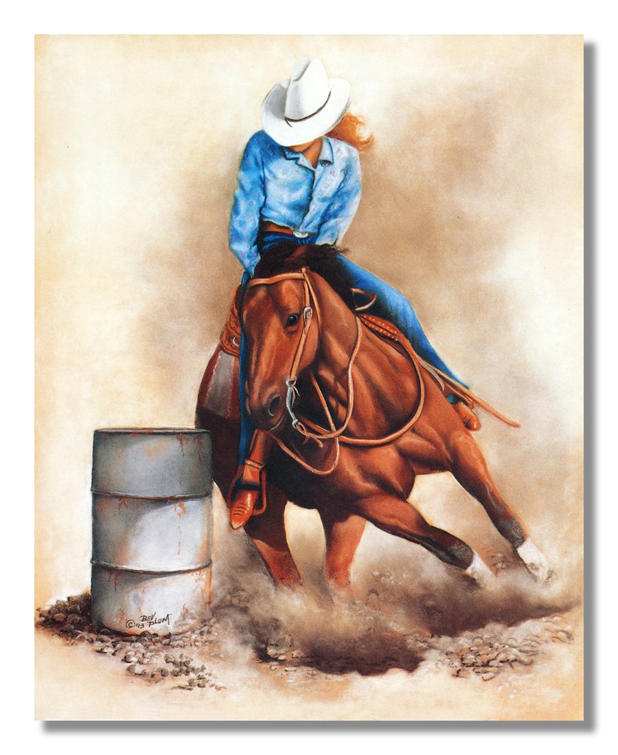 Western Rodeo Art Print - Cowgirl Barrel Racer Horse 16x20 Unframed Wall Decor