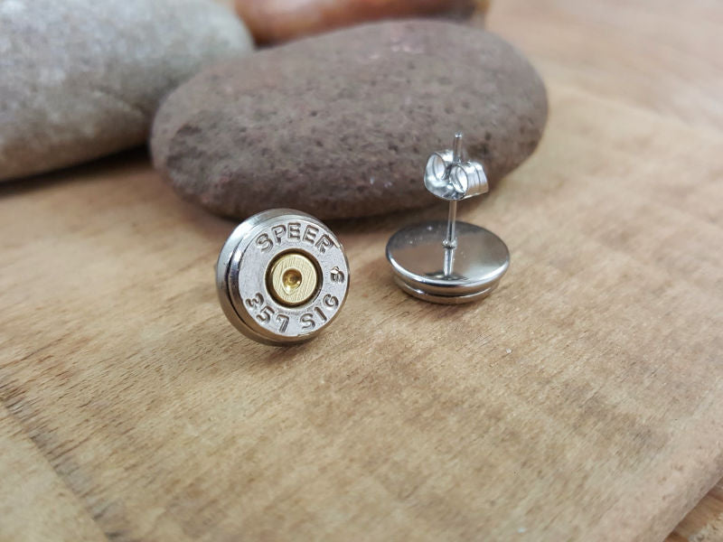 357 SIG Nickel Bullet Studs - Bullet Earrings