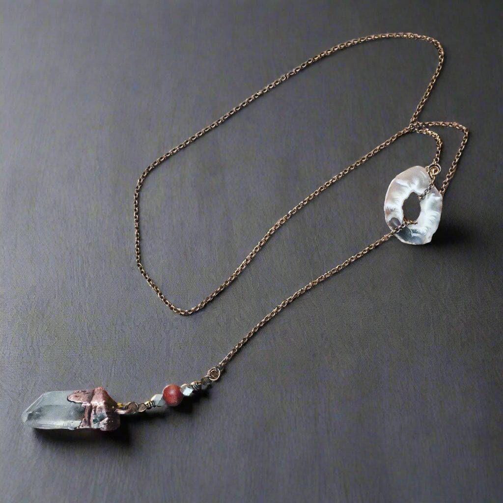 Copper & Brass Raw Quartz Lariat - Grounded Soul | By Blackbird & Sage