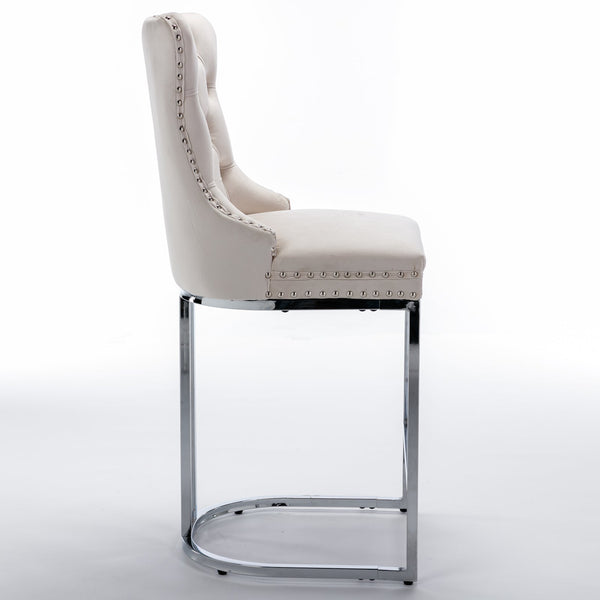Counter Height Velvet Bar Stools with Button Back & Rivet Trim Upholstered Seats