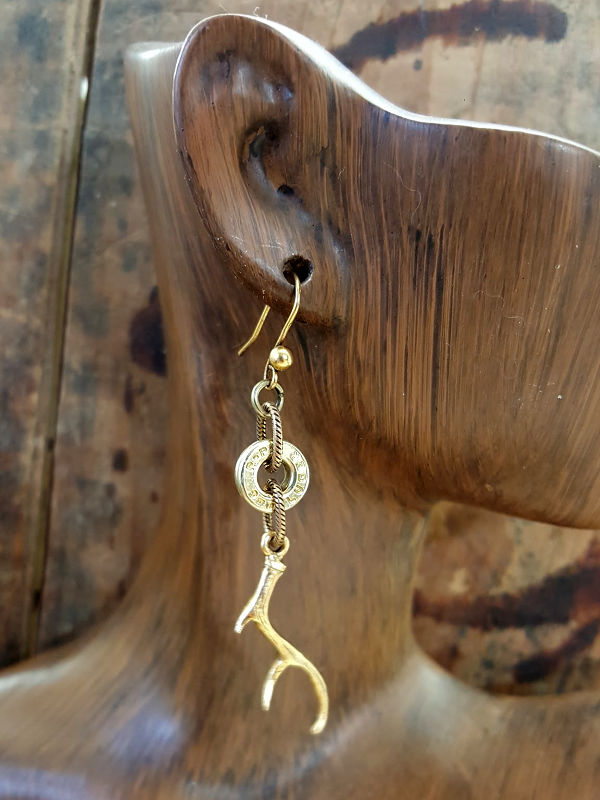 Antler Charm Silver Bullet Earrings