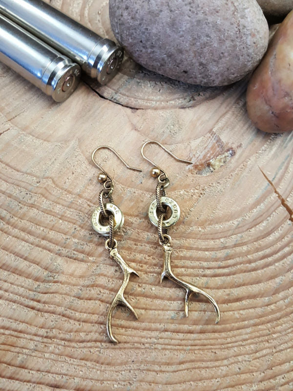 Antler Charm Silver Bullet Earrings