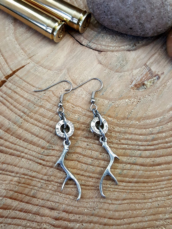 Antler Charm Silver Bullet Earrings